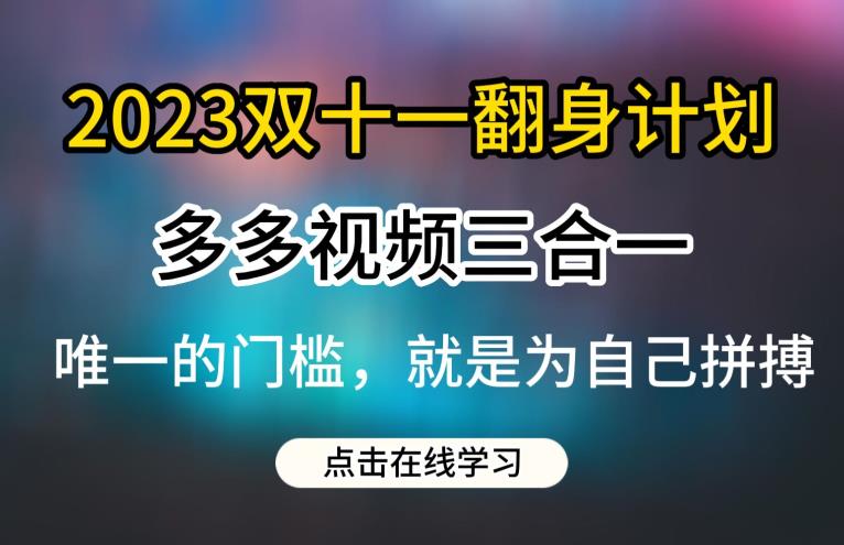 2023双十一翻身计划，多多视频带货三合一玩法教程【揭秘】-秦汉日记