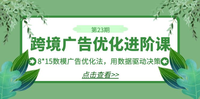 跨境广告优化进阶课：用数据驱动决策的8*15数模广告优化法-秦汉日记