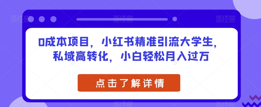 0成本项目，小红书精准引流大学生，私域高转化，小白轻松月入过万-秦汉日记