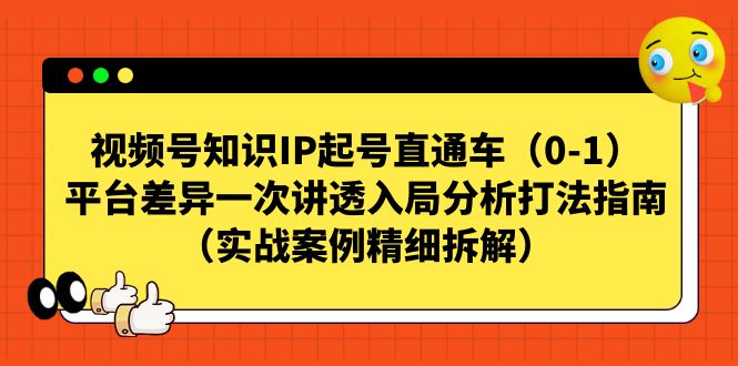 视频号直通车，知识IP起号秘籍!平台差异解析与实战案例精细拆解-秦汉日记