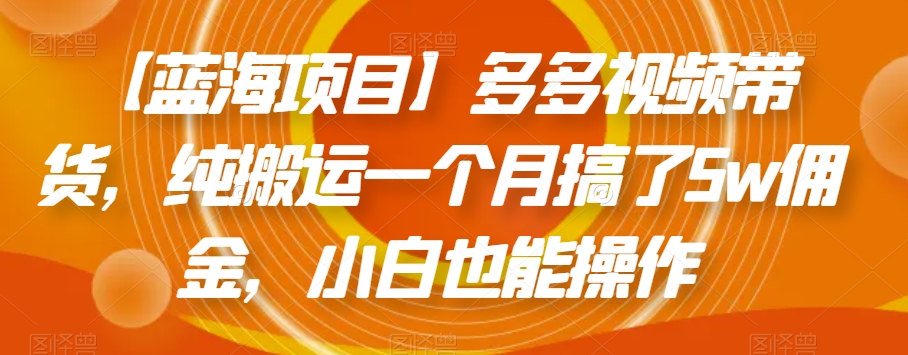 拼多多蓝海项目：多多视频带货，简单操作纯搬运一个月搞了5W佣金-秦汉日记