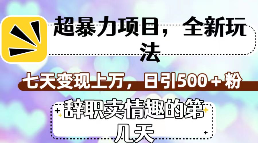 超暴利项目，全新玩法（辞职卖情趣），七天变现上万，日引500+粉-秦汉日记