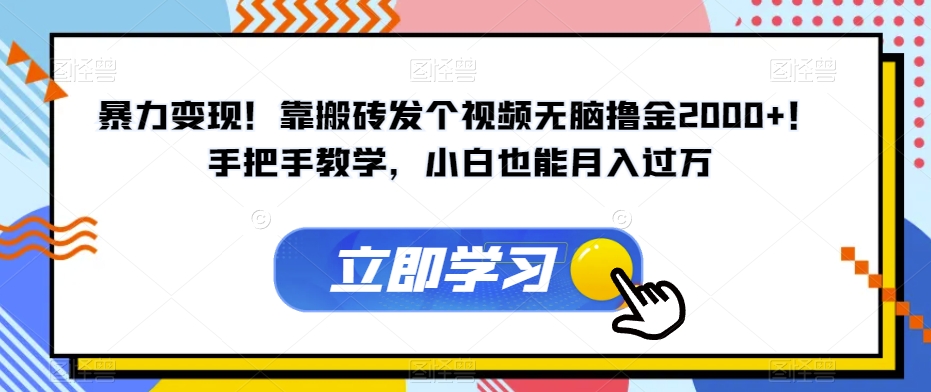 暴力变现！靠搬砖发个视频无脑撸金2000+！手把手教学，月入过万-秦汉日记