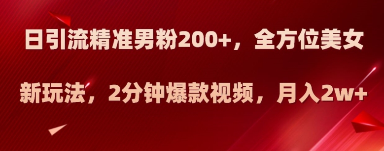 全方位美女新玩法日引流精准男粉200，2分钟爆款视频，月入2W-秦汉日记