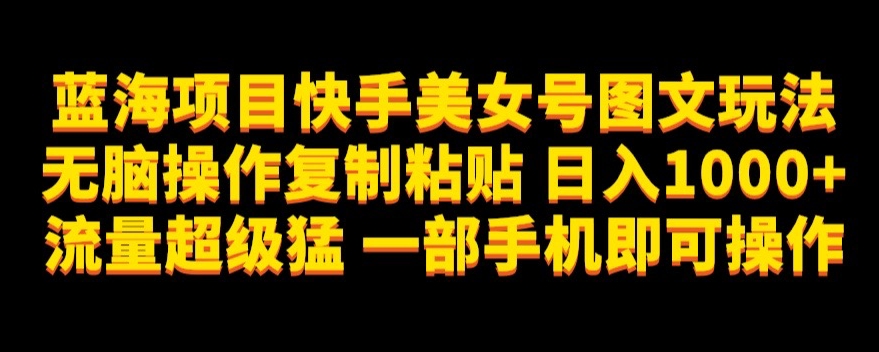 蓝海项目快手美女号图文玩法，无脑操作，日入1000+流量超级猛-秦汉日记