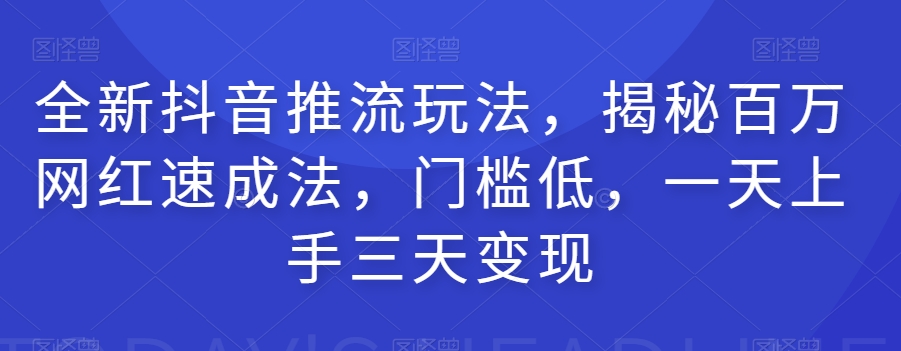 全新抖音推流玩法，百万网红速成法，门槛低，一天上手三天变现-秦汉日记