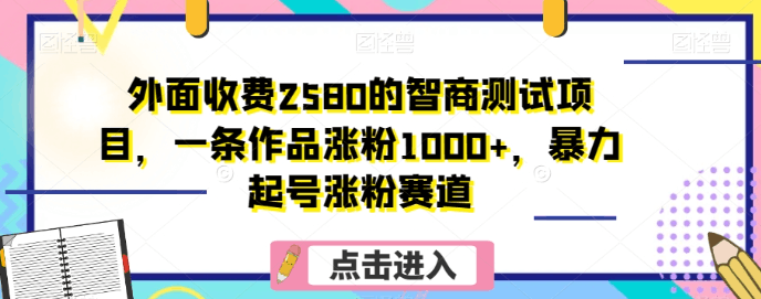 外面收费2580智商测试项目，一条作品涨粉1000，暴力起号涨粉赛道-秦汉日记