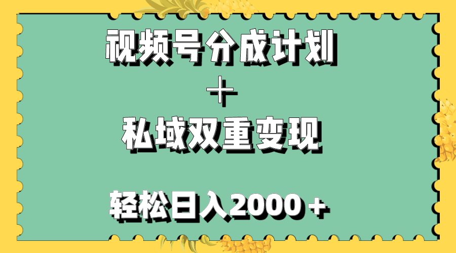 视频号分成计划＋私域双重变现，轻松赚钱日入1000＋，无任何门槛-秦汉日记