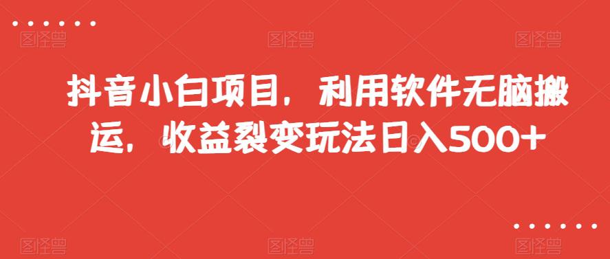 抖音小白项目，零难度软件搬运，收益裂变玩法，每天轻松赚500+-秦汉日记