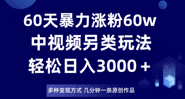 60天暴力涨粉60W，中视频另类玩法，几分钟一条原创作品，日入3千-秦汉日记