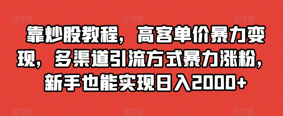 高客单价暴力变现，新手能实现日入2000+，多渠道引流方式助你涨粉-秦汉日记