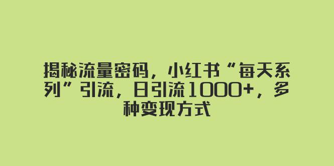 揭秘流量密码，小红书“每天系列”引流，日引1000+，多种变现方式-秦汉日记