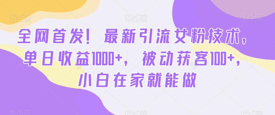 首发哦！新版引流女粉技术，单日收益破1000+，被动获客100+-秦汉日记