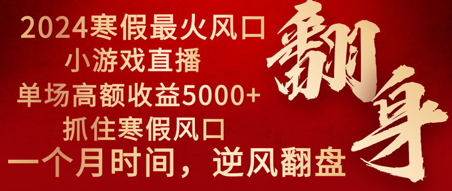 2024年最火寒假风口项目 小游戏直播 单场收益5000+抓住风口-秦汉日记