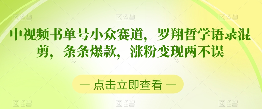 中视频小众书单号赛道，罗翔哲学语录混剪，条条爆款-秦汉日记