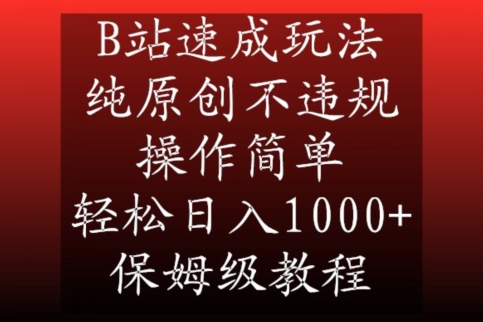 B站小众视频赛道速成玩法，纯原创不违规，操作简单，日入1000+-秦汉日记