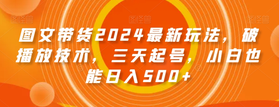 图文带货2024最新玩法，破播放技术，三天起号，小白也能日入500+-秦汉日记