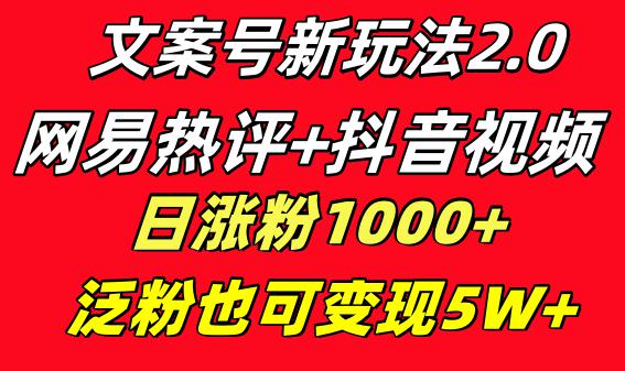 文案号网易热评+抖音文案 一天涨粉1000+ 多种变现模式 泛粉变现-秦汉日记