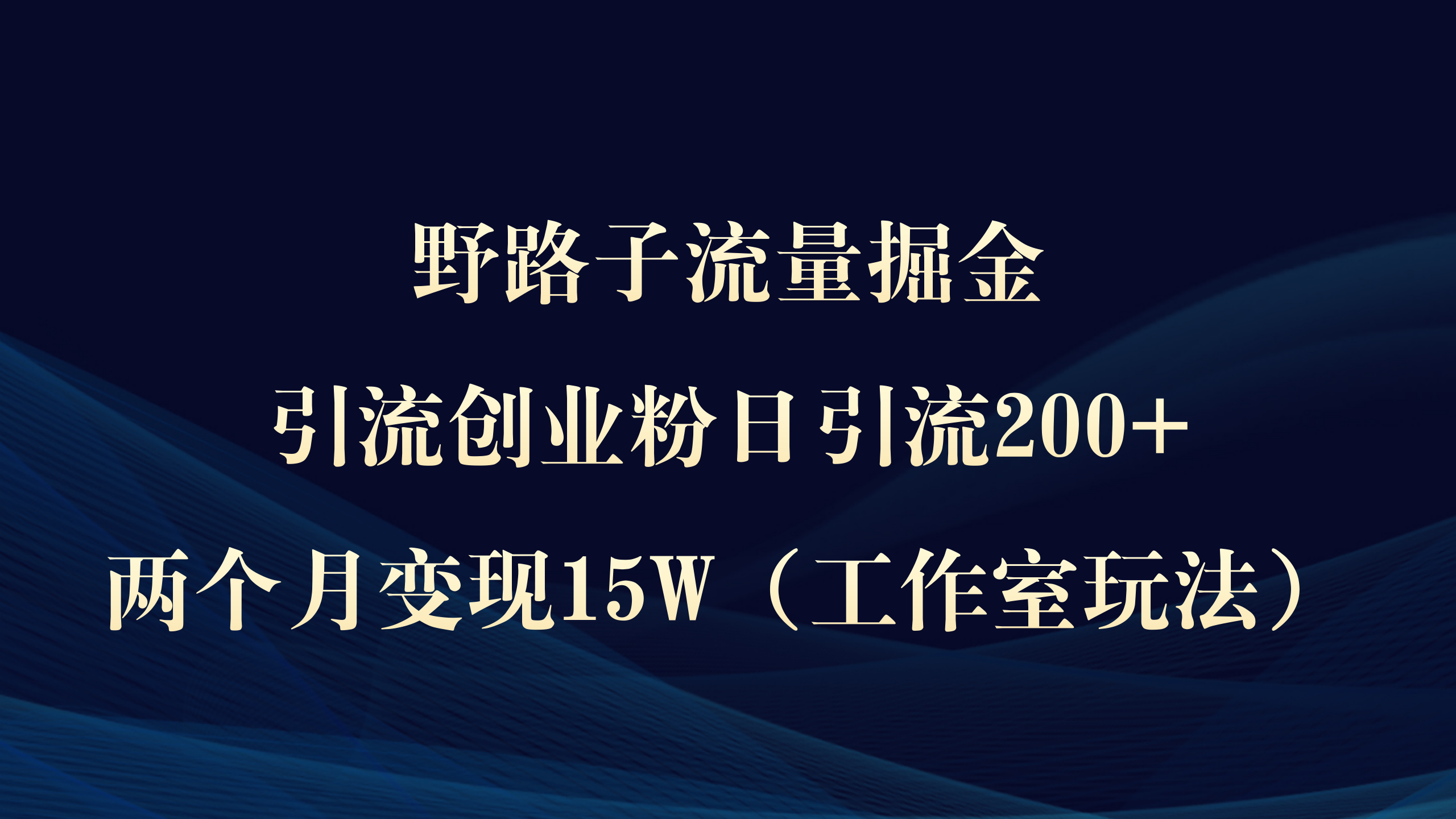 野路子流量掘金，引流创业粉日引流200+，两个月变现15W-秦汉日记