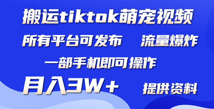 只搬运Tiktok萌宠类视频，1部手机即可。适合所有短视频平台均-秦汉日记