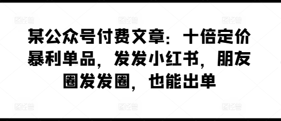 某公众号付费文章：十倍定价暴利单品，发发小红书，朋友圈发发圈-秦汉日记