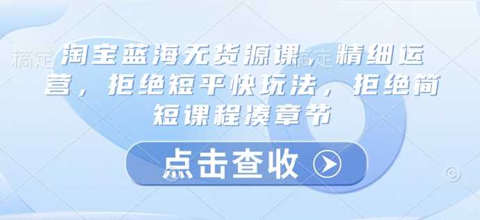 淘宝蓝海无货源深度运营 打造精细化课程 拒绝速成捷径-秦汉日记