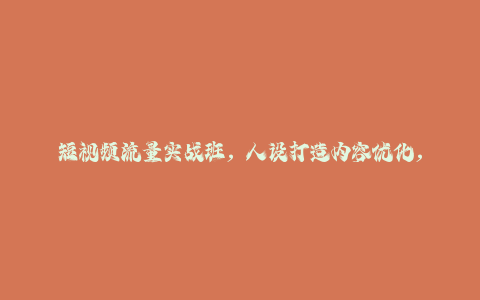 短视频流量实战班，人设打造内容优化，矩阵投放管控有序，助力流量变现路-秦汉日记