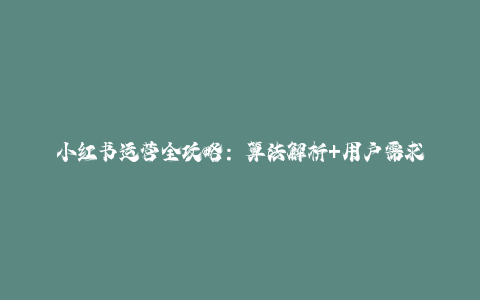 小红书运营全攻略：算法解析+用户需求洞察，从起号到变现全流程拆解-秦汉日记
