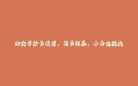 公众号抄书项目，简单粗暴，小白也能快速上手，有人一天搞了1k+-秦汉日记