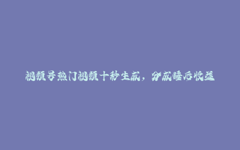 视频号热门视频十秒生成，分成睡后收益日入2000+，手机即可操作-秦汉日记